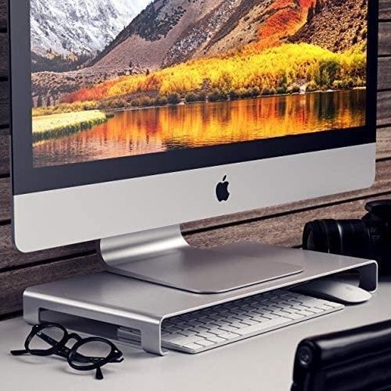 Monitor standaard bureau – Aluminium beeldscherm verhoger – Universeel – Geschikt voor MacBook/iMac/Surface/Chromebook – Zilver-Monitorstandaard-Ilumina Benelux