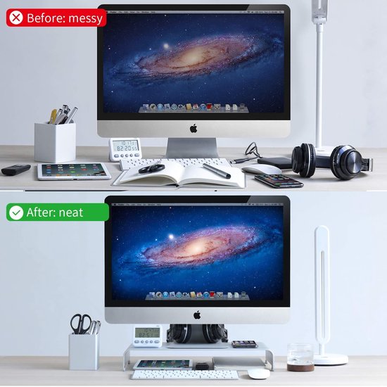 Monitor standaard bureau – Aluminium beeldscherm verhoger – Universeel – Geschikt voor MacBook/iMac/Surface/Chromebook – Zilver-Monitorstandaard-Ilumina Benelux
