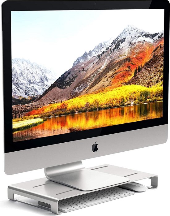 Monitor standaard bureau – Aluminium beeldscherm verhoger – Universeel – Geschikt voor MacBook/iMac/Surface/Chromebook – Zilver-Monitorstandaard-Ilumina Benelux