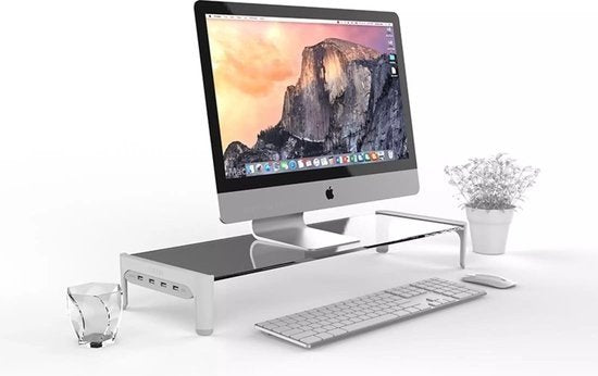 Monitorstandaard Bamboe – Monitor Verhoger & Laptopstandaard – Bureau Organizer – TV Verhoger – Zilver-Monitorstandaard-Ilumina Benelux