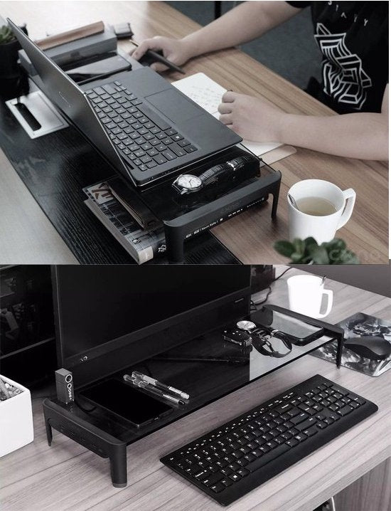 Monitorstandaard Bamboe – Monitor Verhoger & Laptopstandaard – Bureau Organizer – TV Verhoger – Zilver-Monitorstandaard-Ilumina Benelux