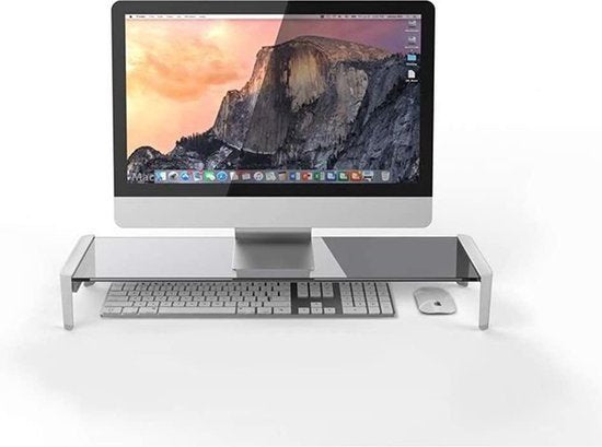 Monitorstandaard Bamboe – Monitor Verhoger & Laptopstandaard – Bureau Organizer – TV Verhoger – Zilver-Monitorstandaard-Ilumina Benelux