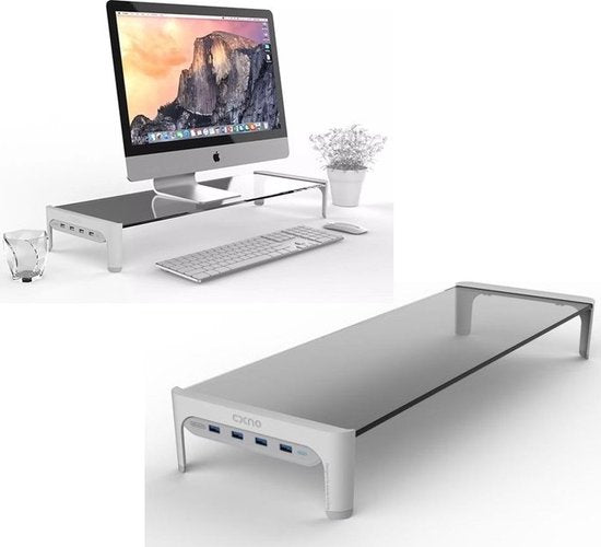 Monitorstandaard Bamboe – Monitor Verhoger & Laptopstandaard – Bureau Organizer – TV Verhoger – Zilver-Monitorstandaard-Ilumina Benelux