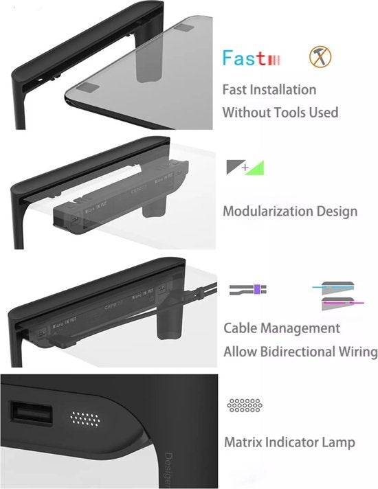 Monitorstandaard – Verhoger voor Laptop en PC – Bureau Organizer – TV Monitor Riser – Zwart-Monitorstandaard-Ilumina Benelux
