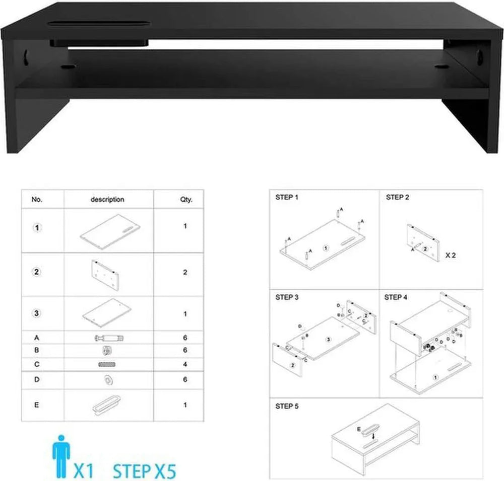 Monitorverhoger – Laptop Standaard met Telefoonhouder – Monitorstandaard Bureau – Voor PC, iMac & Notebook – Zwart-Monitorstandaard-Ilumina Benelux