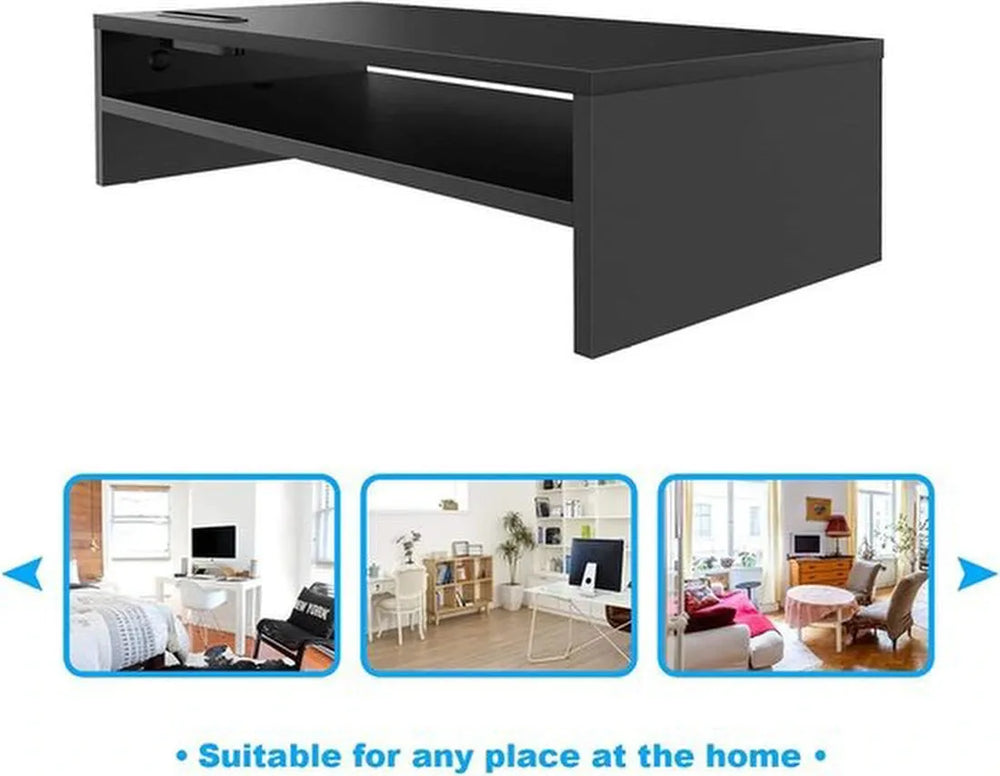 Monitorverhoger – Laptop Standaard met Telefoonhouder – Monitorstandaard Bureau – Voor PC, iMac & Notebook – Zwart-Monitorstandaard-Ilumina Benelux