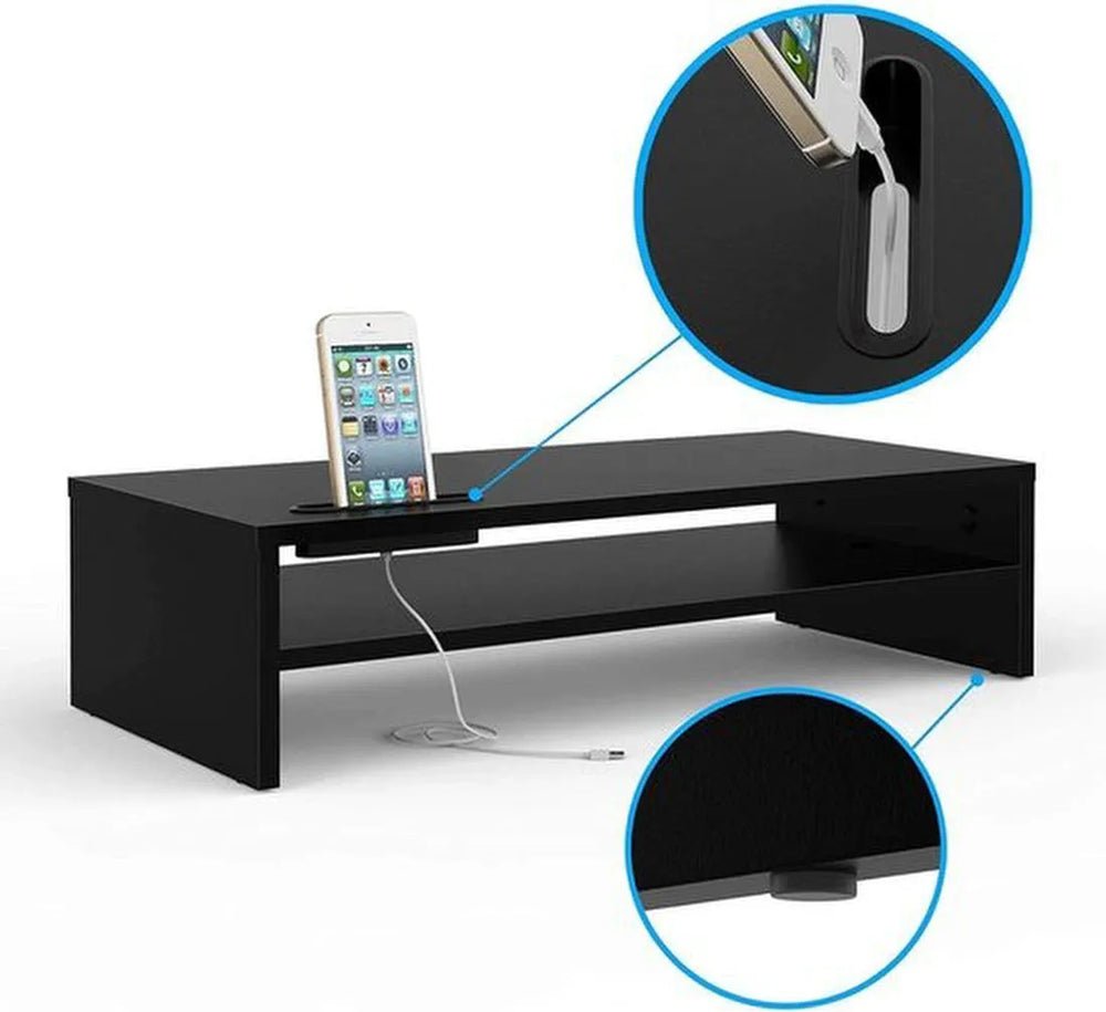 Monitorverhoger – Laptop Standaard met Telefoonhouder – Monitorstandaard Bureau – Voor PC, iMac & Notebook – Zwart-Monitorstandaard-Ilumina Benelux