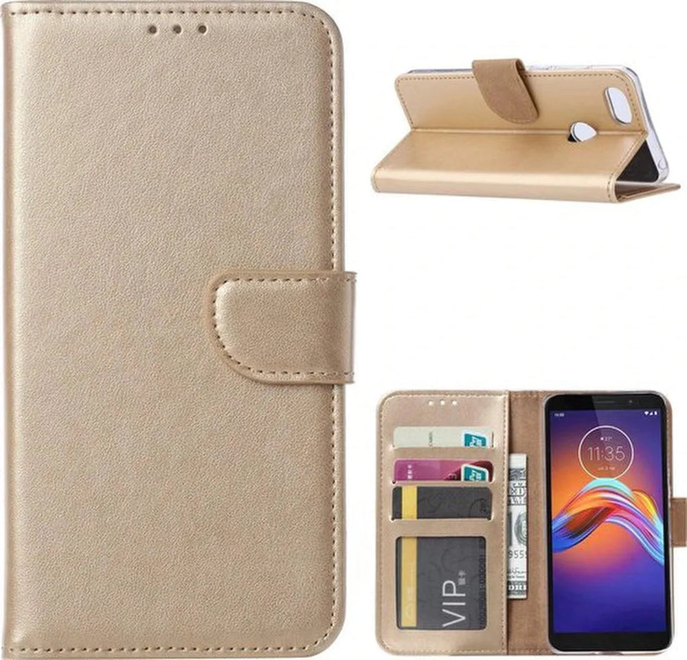 Motorola Moto E6 Play Hoesjes – Portemonnee Backcover – Magneetsluiting – 2x Screenprotector – Goud-Ilumina Benelux