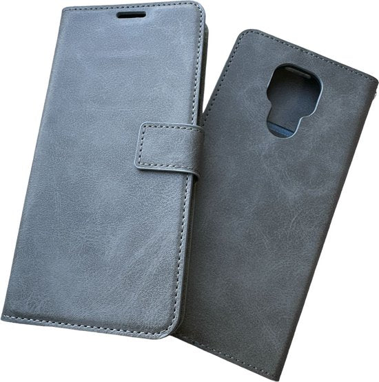 Motorola Moto E7 Hoesjes – Portemonnee Hoes – Magneetsluiting – 2x Screenprotector – Grijs-Ilumina Benelux