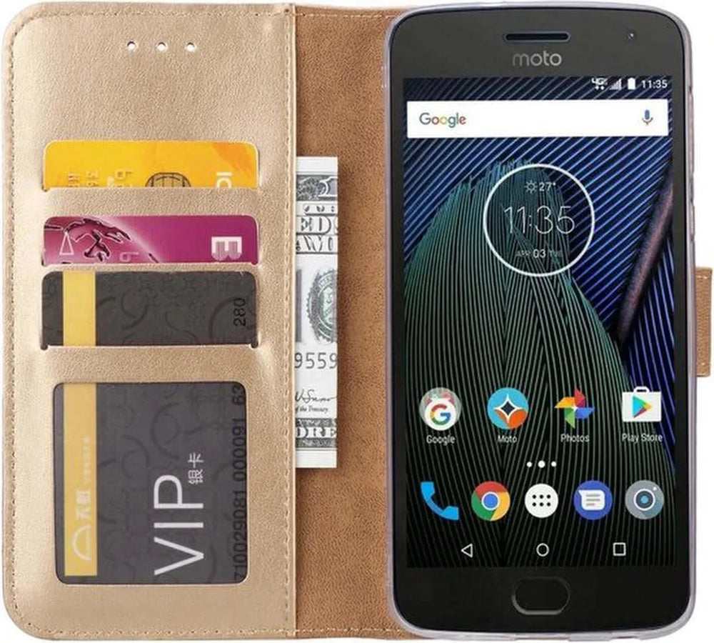 Motorola Moto G6 Hoesjes – Portemonnee Hoes – Pasjeshouder – Magneetsluiting – Goud-Ilumina Benelux