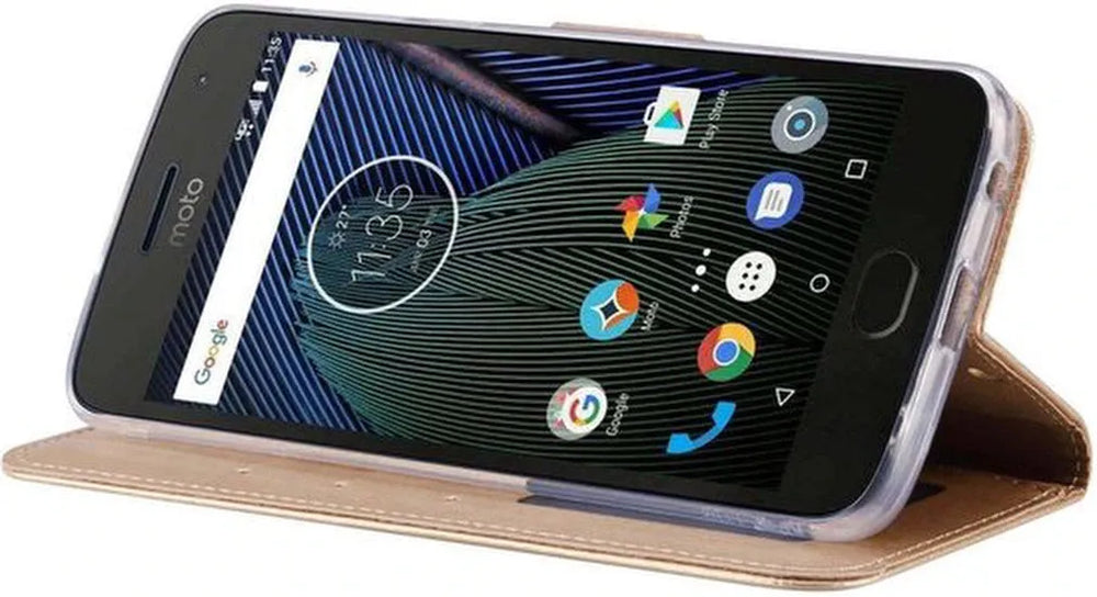Motorola Moto G6 Hoesjes – Portemonnee Hoes – Pasjeshouder – Magneetsluiting – Goud-Ilumina Benelux