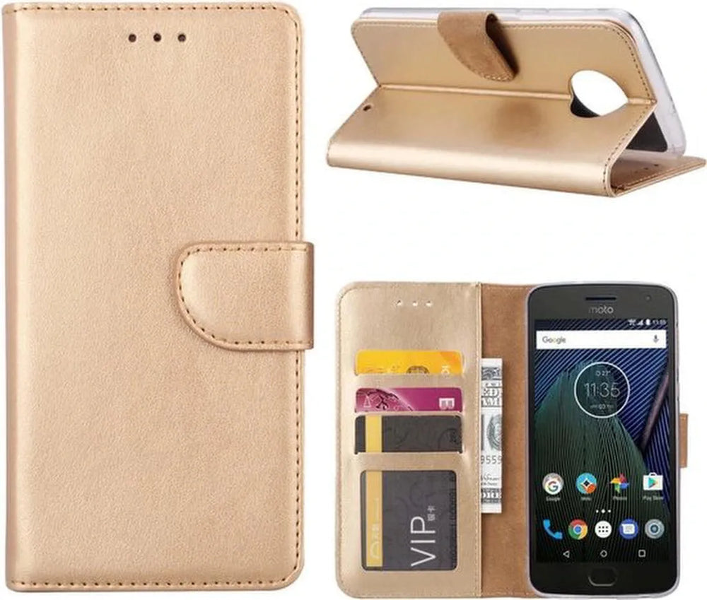 Motorola Moto G6 Hoesjes – Portemonnee Hoes – Pasjeshouder – Magneetsluiting – Goud-Ilumina Benelux