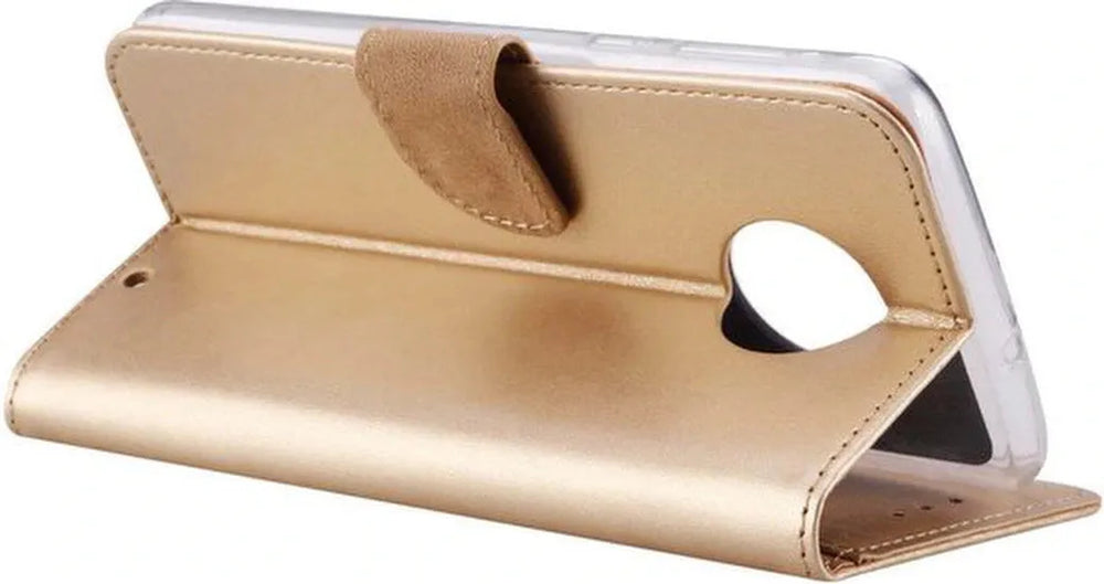 Motorola Moto G6 Hoesjes – Portemonnee Hoes – Pasjeshouder – Magneetsluiting – Goud-Ilumina Benelux