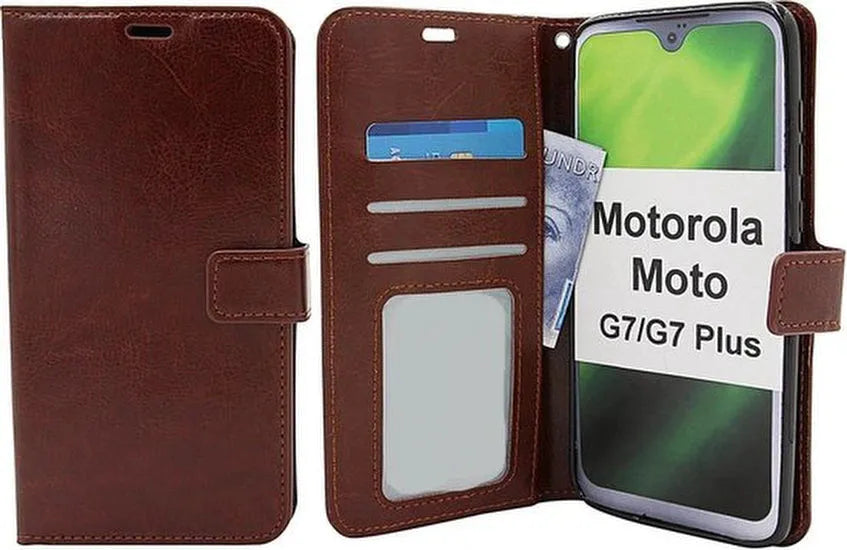 Motorola Moto G7 Hoesjes – Portemonnee Bookcase – Pasjeshouder – Magneetsluiting – Bruin-Ilumina Benelux