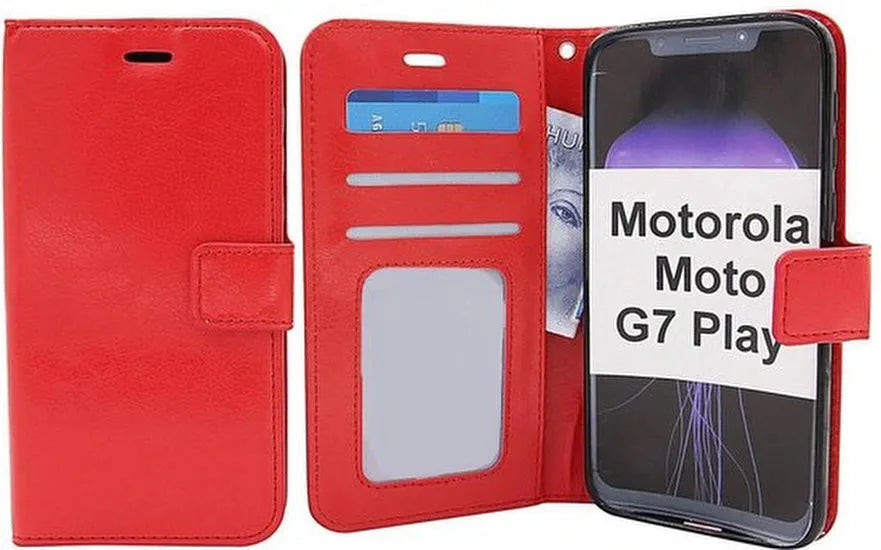 Motorola Moto G7 Play Hoesjes – Portemonnee Hoes – Pasjeshouder – Magneetsluiting – Rood-Ilumina Benelux