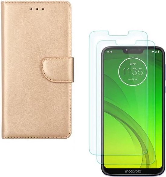 Motorola Moto G7 Power Hoesjes – Portemonnee Backcover – Magneetsluiting – 2x Screenprotector – Goud-Ilumina Benelux