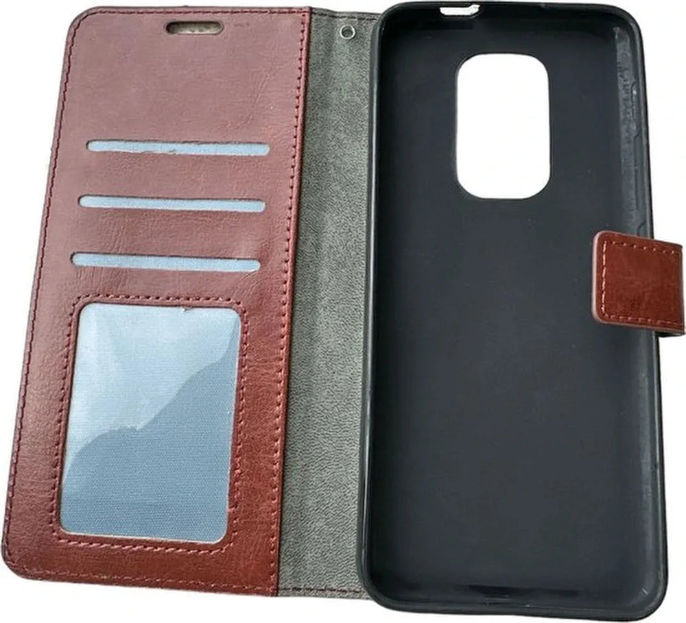 Motorola Moto G9 Play / E7 Plus Hoesjes – Portemonnee Bookcase – Pasjeshouder – 3x Screenprotector – Bruin-Ilumina Benelux