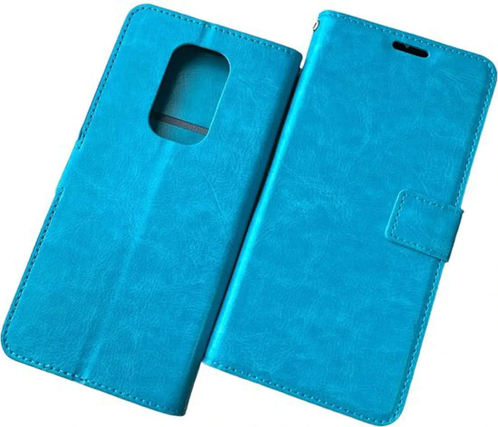 Motorola Moto G9 Play & E7 Plus Hoesjes – Portemonnee Bookcase – Pasjeshouder – Magneetsluiting – Turquoise-Ilumina Benelux