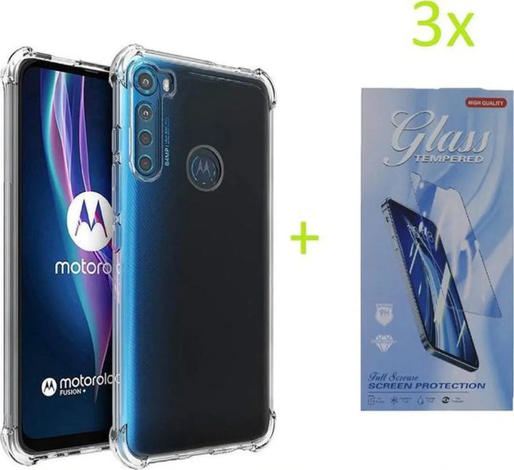 Motorola Moto One Fusion Plus Hoesjes – Siliconen Backcover – Schokbestendig – Transparant – Incl. 3x Screenprotector-Ilumina Benelux