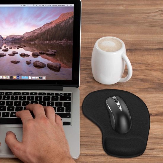 Muismat met polssteun – H-02 ergonomisch gelkussen – Afwasbaar – Voor muis en toetsenbord – Zwart-Muismat-Ilumina Benelux