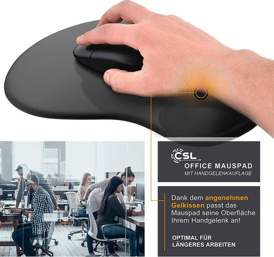 Muismat met polssteun – H-02 ergonomisch gelkussen – Afwasbaar – Voor muis en toetsenbord – Zwart-Muismat-Ilumina Benelux