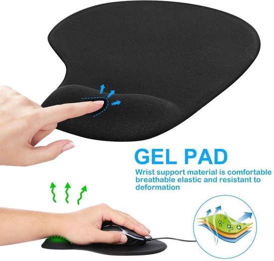 Muismat met polssteun – H-02 ergonomisch gelkussen – Afwasbaar – Voor muis en toetsenbord – Zwart-Muismat-Ilumina Benelux