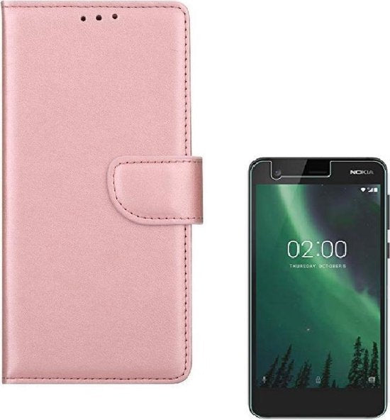 Nokia 2 Hoesjes – Portemonnee Hoes – Magneetsluiting – Inclusief 2x Screenprotector – Roségoud-Ilumina Benelux