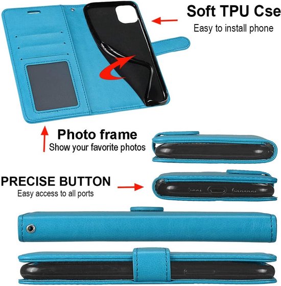Nokia 2.4 Hoesjes – Bookcase Portemonnee Hoes – Pasjeshouder – Magneetsluiting – Turquoise-Ilumina Benelux