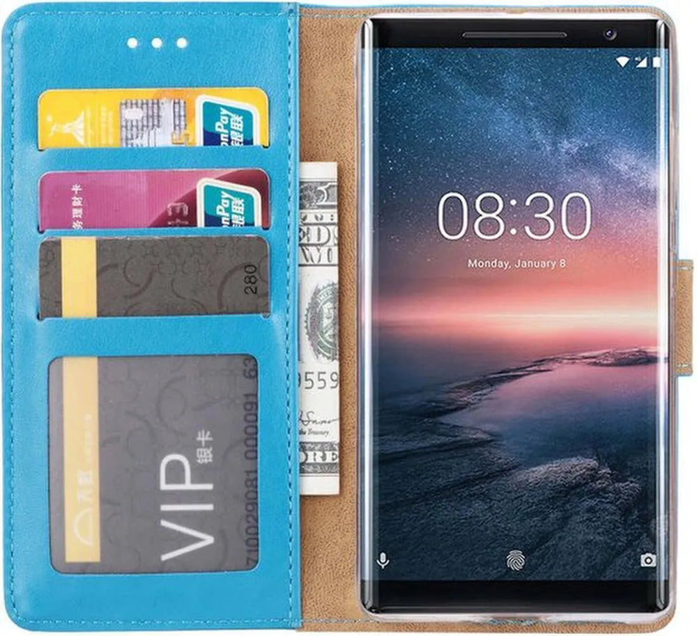 Nokia 8 Sirocco Hoesjes – Bookcase Portemonnee Hoes – Pasjeshouder – Magneetsluiting – Turquoise-Ilumina Benelux