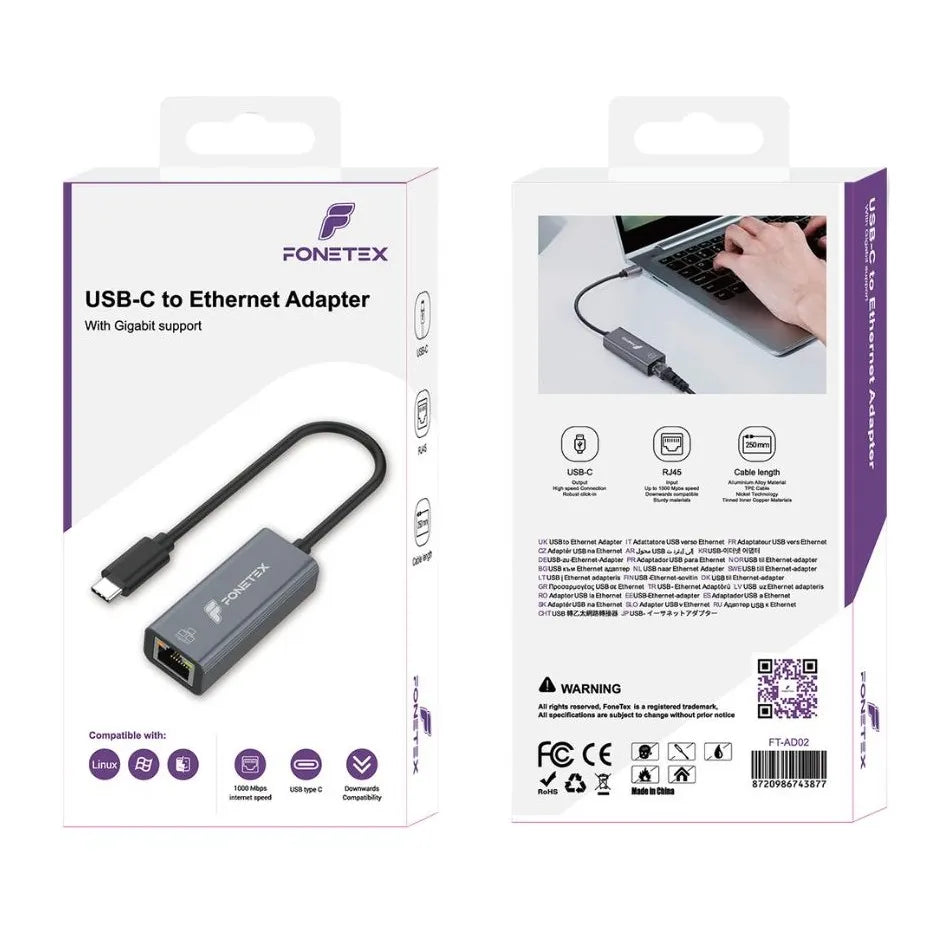 USB-C naar Ethernet Adapter - Gigabit LAN RJ45 - 1000Mbps - Thunderbolt 3 Compatibel - USB Type-C Netwerkadapter - Aluminium Behuizing-Ilumina Benelux