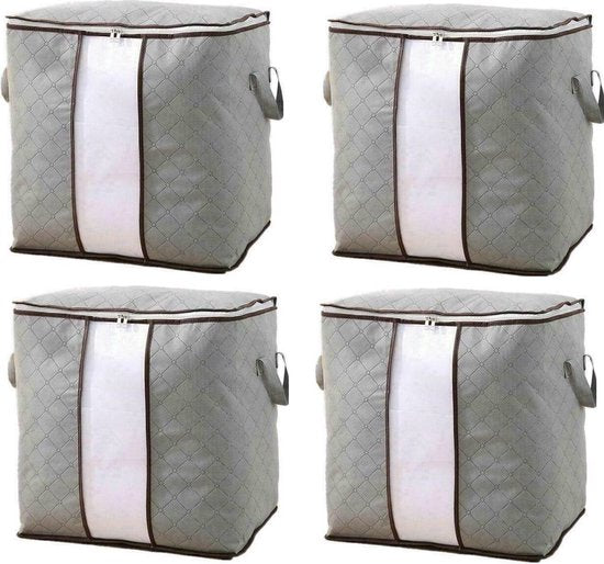 Opbergtas kleding organizer 4-pack – Dekbed opbergzak – Opvouwbaar – Met rits – Stofbestendig – 47x28x49 cm – Grijs-Opbergtas kleding-Ilumina Benelux