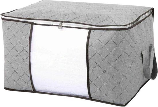 Opbergtas voor kleding – Set van 4 dekbed opbergzakken – Ritssluiting & venster – Ruimtebesparend – 60x40x30 cm – Grijs-Opbergtas kleding-Ilumina Benelux