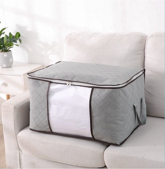 Opbergtas voor kleding – Set van 4 dekbed opbergzakken – Ritssluiting & venster – Ruimtebesparend – 60x40x30 cm – Grijs-Opbergtas kleding-Ilumina Benelux
