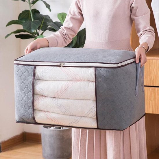 Opbergtas voor kleding – Set van 4 dekbed opbergzakken – Ritssluiting & venster – Ruimtebesparend – 60x40x30 cm – Grijs-Opbergtas kleding-Ilumina Benelux