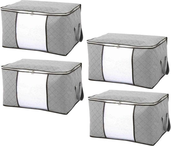 Opbergtas voor kleding – Set van 4 dekbed opbergzakken – Ritssluiting & venster – Ruimtebesparend – 60x40x30 cm – Grijs-Opbergtas kleding-Ilumina Benelux