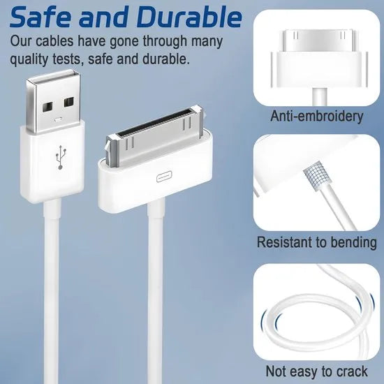 Oplaadkabel 30-Pin – USB-A naar 30-Pin – 3 Meter – 2-Pack – Geschikt voor iPhone 4/4S, iPad 1/2/3, iPod – Wit-USB-Kabels-Ilumina Benelux