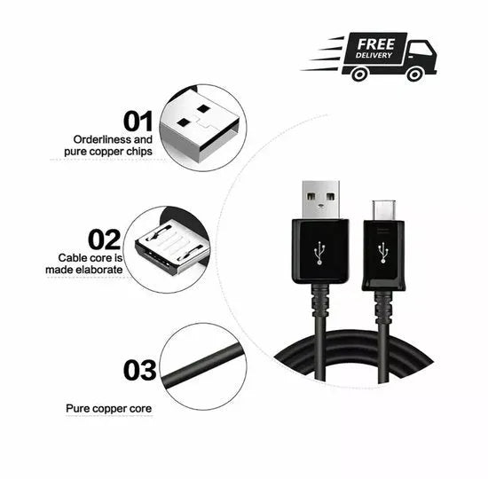 Oplaadkabel Micro USB – USB-A naar Micro USB – 2x 2 Meter – Geschikt voor Samsung Huawei HTC LG Sony Nokia – Zwart-USB-Kabels-Ilumina Benelux