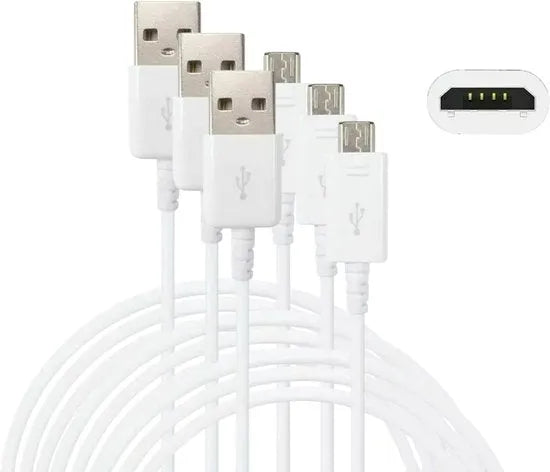 Oplaadkabel Micro USB – USB-A naar Micro USB – 3m – 3-Pack – Geschikt voor Samsung Galaxy S3-S7/Edge/J3-J7 – Wit-USB-Kabels-Ilumina Benelux