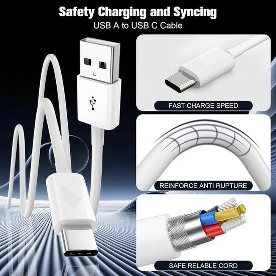 Oplaadkabel USB-A naar USB-C – 2 Meter – 3-Pack – Snelladen – Geschikt voor Samsung/Xiaomi/Sony/OnePlus – Wit-USB-Kabels-Ilumina Benelux