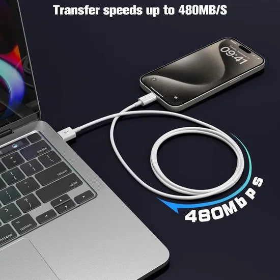 Oplaadkabel USB-A naar USB-C – 3m – 3-Pack – Snelladen & Data – Geschikt voor Samsung/Xiaomi/Oppo/OnePlus/Huawei – Wit-USB-Kabels-Ilumina Benelux