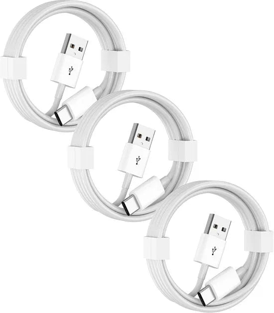 Oplaadkabel USB-A naar USB-C – 3m – 3-Pack – Snelladen & Data – Geschikt voor Samsung/Xiaomi/Oppo/OnePlus/Huawei – Wit-USB-Kabels-Ilumina Benelux