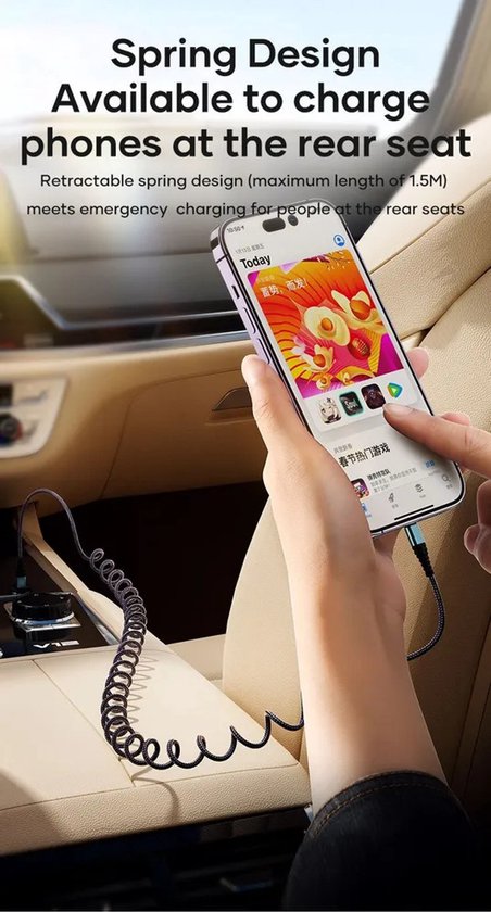 Oplaadkabel USB-C naar Lightning – Uittrekbaar 2m – 60W Super Fast Charger 2.0 – CarPlay/Android Auto – Nylon Gevlochten Zwart-USB-Kabels-Ilumina Benelux