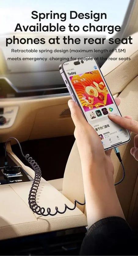 Oplaadkabel USB-C naar Lightning – Uittrekbaar 2m – 60W Super Fast Charger 2.0 – CarPlay/Android Auto – Nylon Gevlochten Zwart-USB-Kabels-Ilumina Benelux