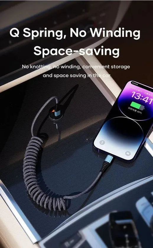 Oplaadkabel USB-C naar Lightning – Uittrekbaar 2m – 60W Super Fast Charger 2.0 – CarPlay/Android Auto – Nylon Gevlochten Zwart-USB-Kabels-Ilumina Benelux