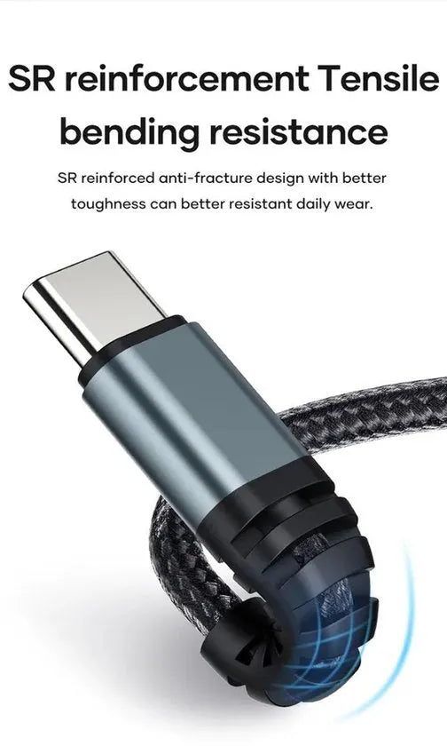 Oplaadkabel USB-C naar Lightning – Uittrekbaar 2m – 60W Super Fast Charger 2.0 – CarPlay/Android Auto – Nylon Gevlochten Zwart-USB-Kabels-Ilumina Benelux