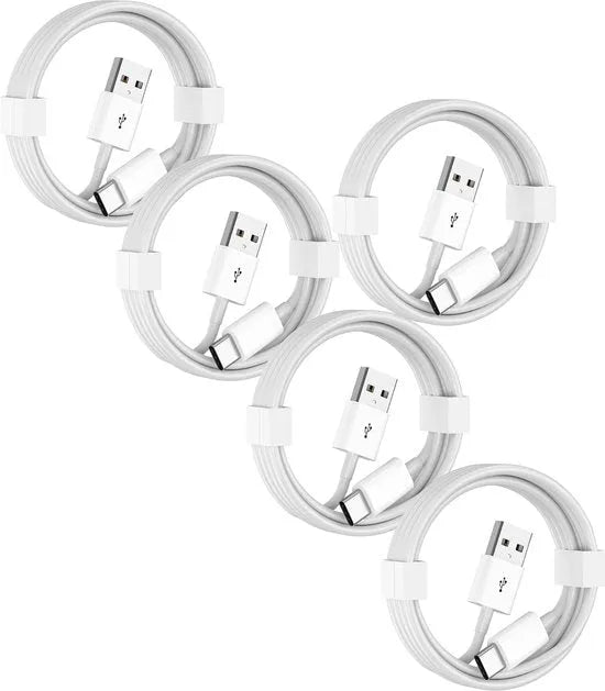 Oplaadkabel USB-C – USB-A naar USB-C – 2 Meter – 5-Pack – Geschikt voor Samsung/Xiaomi/OnePlus – Wit-USB-Kabels-Ilumina Benelux