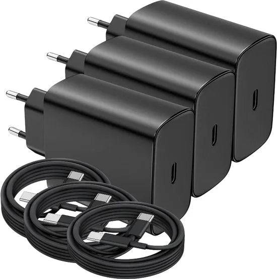 Oplader USB-C 45W 3-Pack – Snellader met 1,5m USB-C Kabel – Geschikt voor iPhone 15/16 & Samsung Galaxy S21-S25 – Zwart-Oplader-Ilumina Benelux