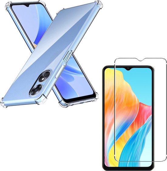 Oppo A17 Hoesjes – Siliconen Backcover – Schokbestendig – Transparant – Inclusief 2x Screenprotector-Ilumina Benelux