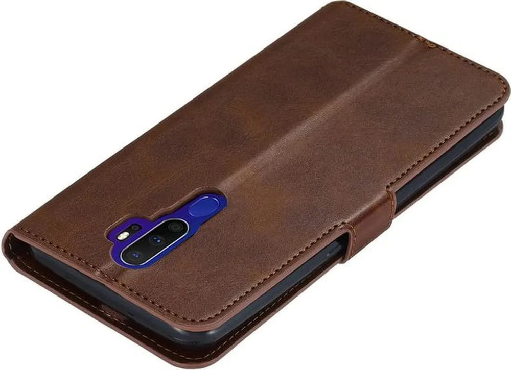 Oppo A5 2020/A9 2020 Hoesjes – Bookcase Portemonnee Hoes – Pasjeshouder – 1x Screenprotector – Bruin-Ilumina Benelux