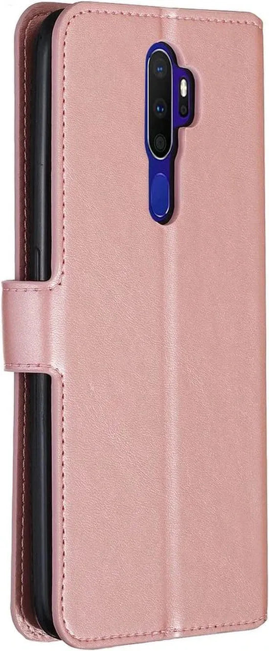 Oppo A5 2020/A9 2020 Hoesjes – Portemonnee Bookcase – Magneetsluiting – Inclusief Screenprotector – Roségoud-Ilumina Benelux